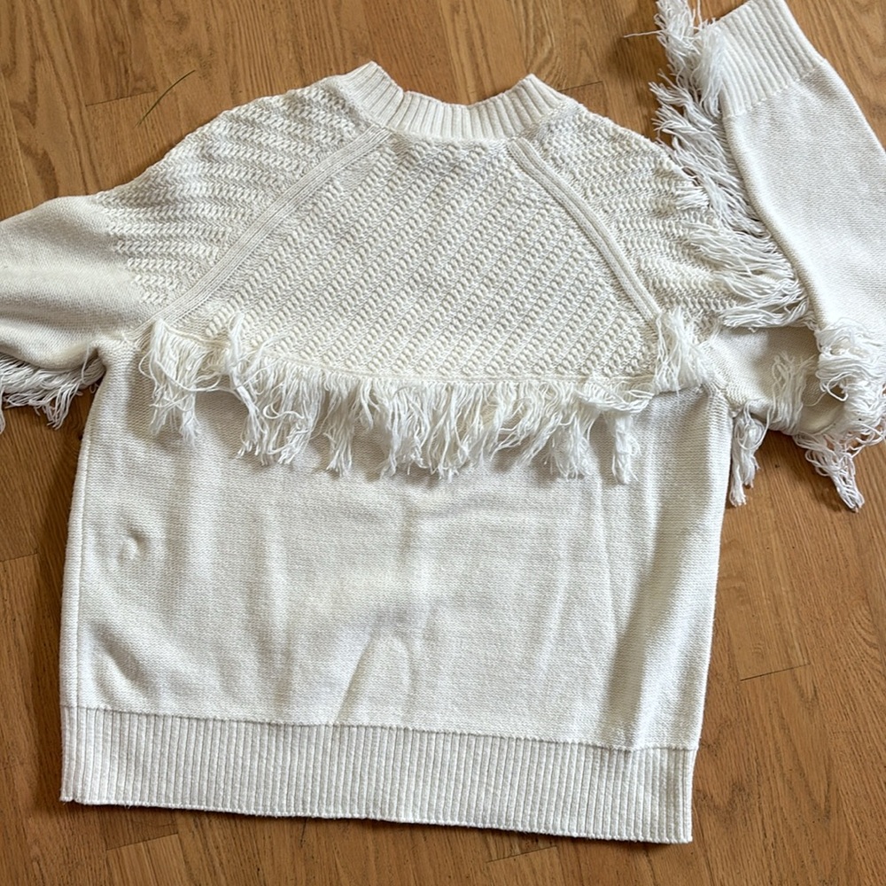 Frame off white fringed long sleeve sweater. - Picture 6 of 10